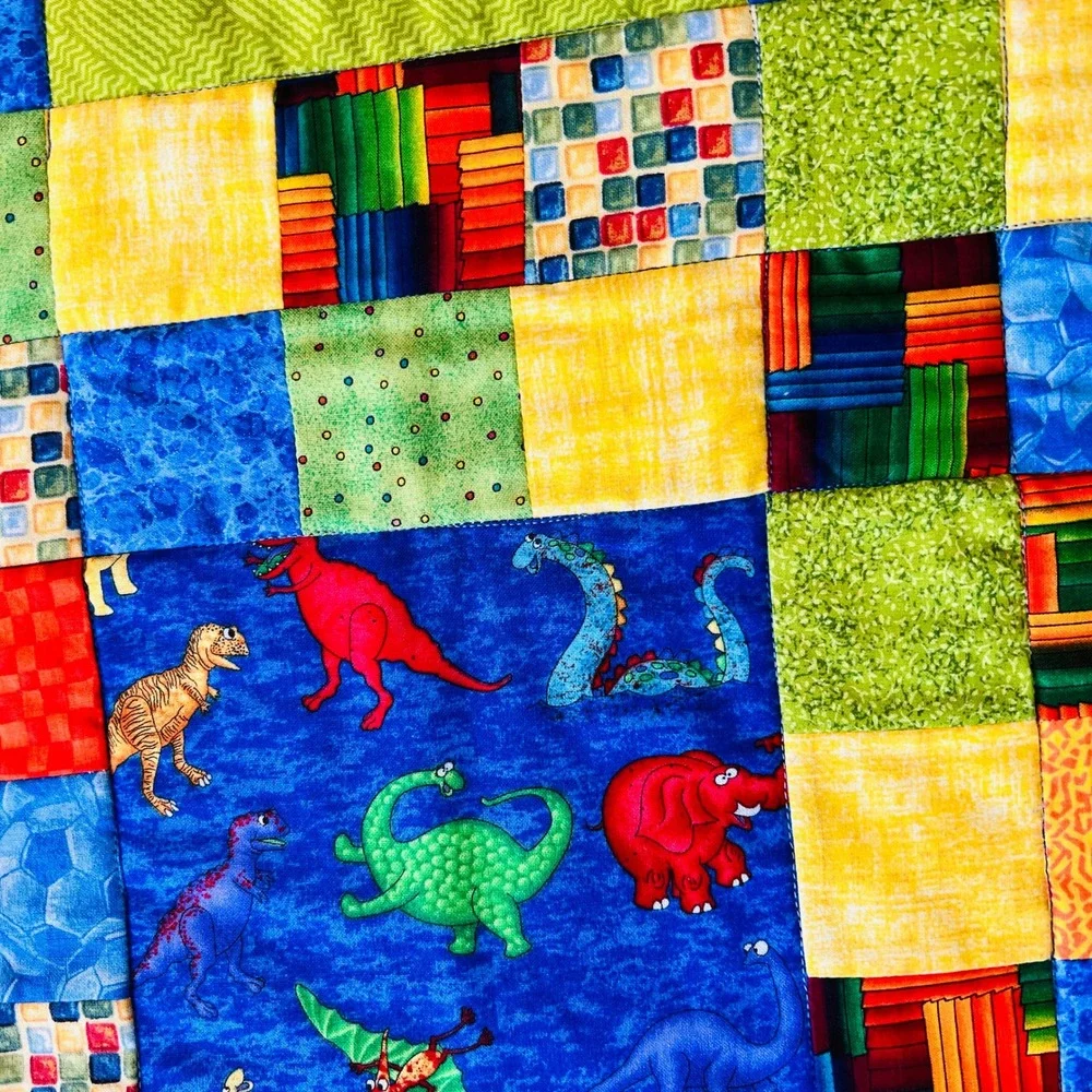 Handmade Patchwork Baby Quilt Dinosaurs Dogs Baseball Frog Blanket Novelty Print